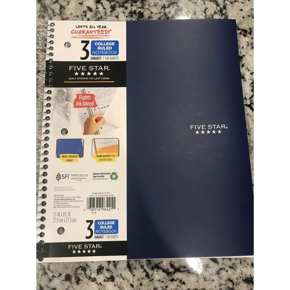 3 Subject Notebook 150 Sheets, Five‎ Star Wirebound College Ruled